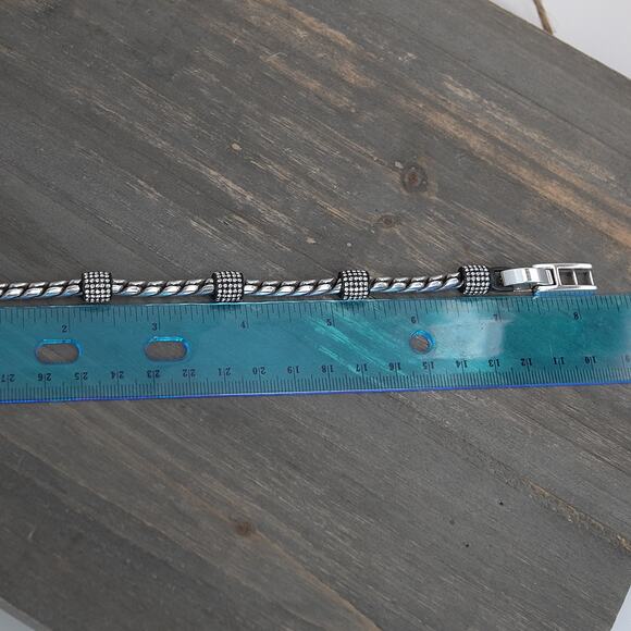 Brighton Meridian Chain Bracelet Silver Black Clear Crystals Fold Over Clasp 8" - Picture 8 of 8